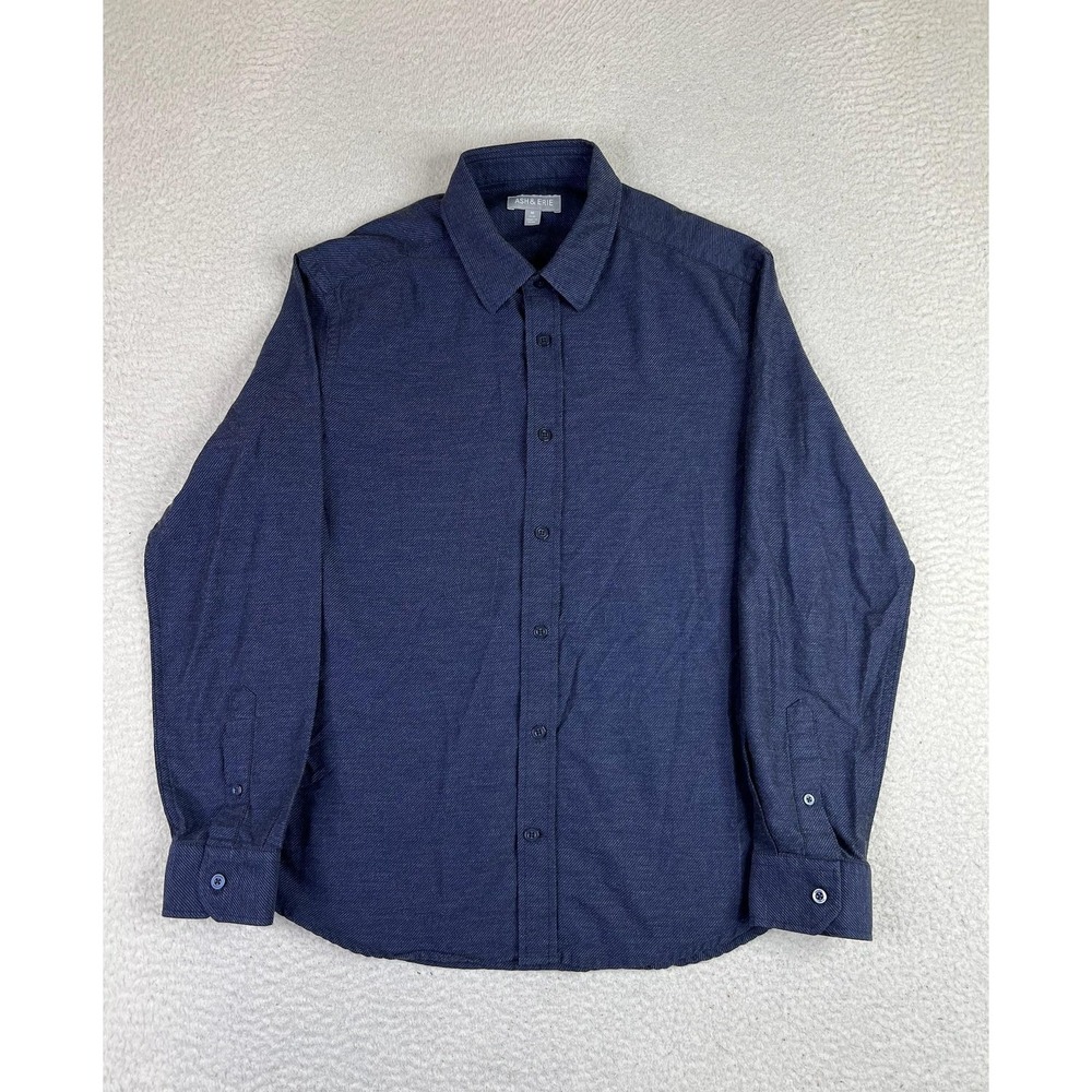 Ash & Erie Shirt Men's Medium Blue Herringbone Twill Button Up Long Sleeve